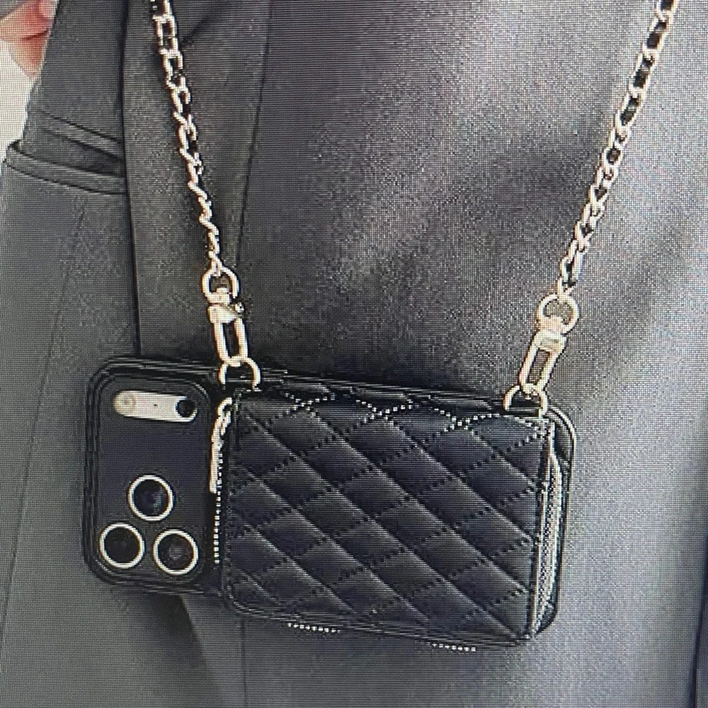 Quilted Black iPhone 17 Pro Case • Gold Chain Crossbody • Faux Leather • NWT